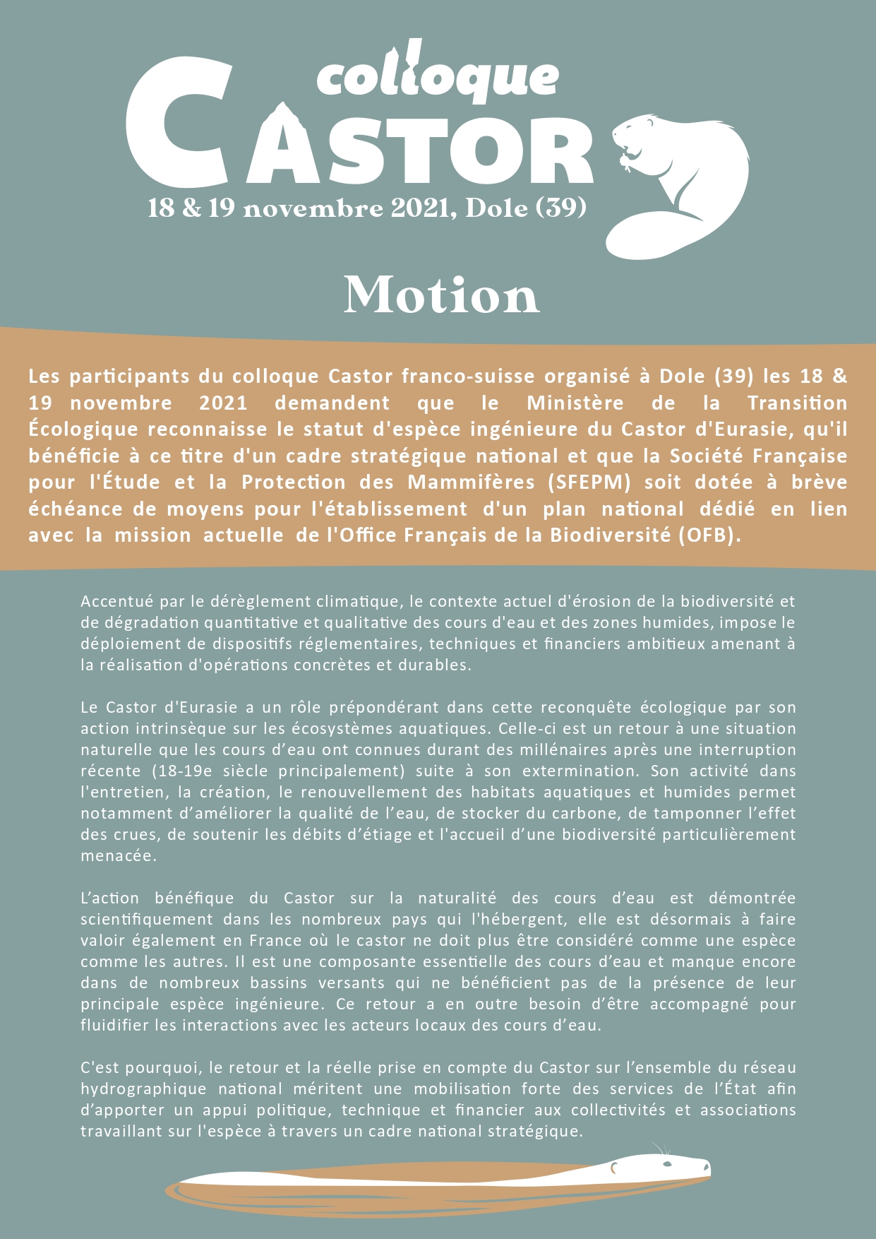Conclusions et motion du Colloque Castor – Novembre 2021 à Dole
